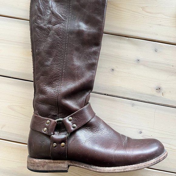 FRYE Phillip Harness Tall Dark Brown Leather Boot 76850 Size 8.5 - Picture 2 of 5